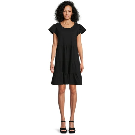 Time and Tru Women's Short Sleeve Tiered Knit Dress