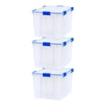 thumbnail image 1 of IRIS USA Boîte de Rangement Multi-Usage 74 Pintes WeatherProTM, Transparente avec Boucles Bleues, Ensemble de 3, 1 of 7