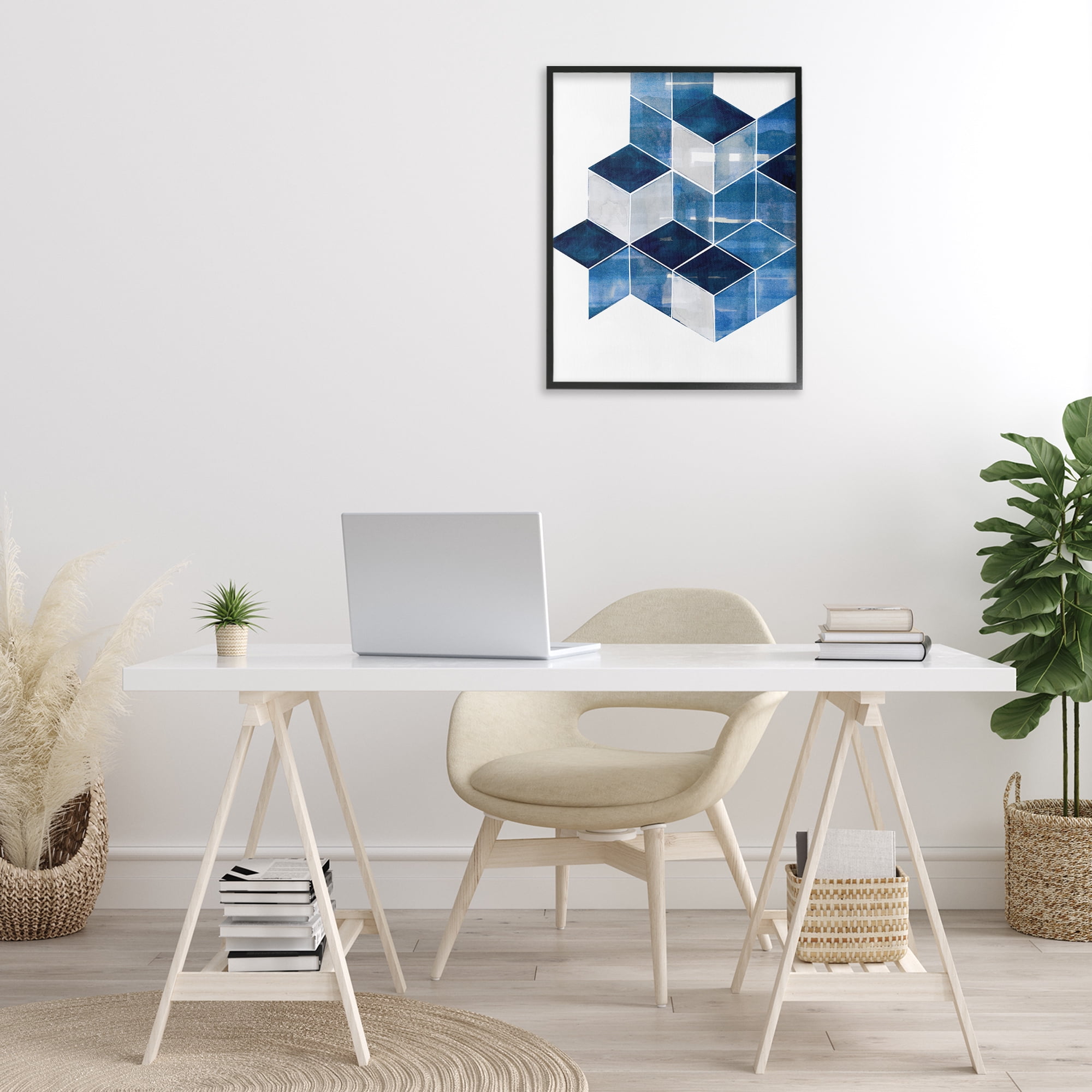 Stupell Industries Stacked Geometric Cubes Abstract Painting Black Framed Art Print Wall Art, 24 x 30