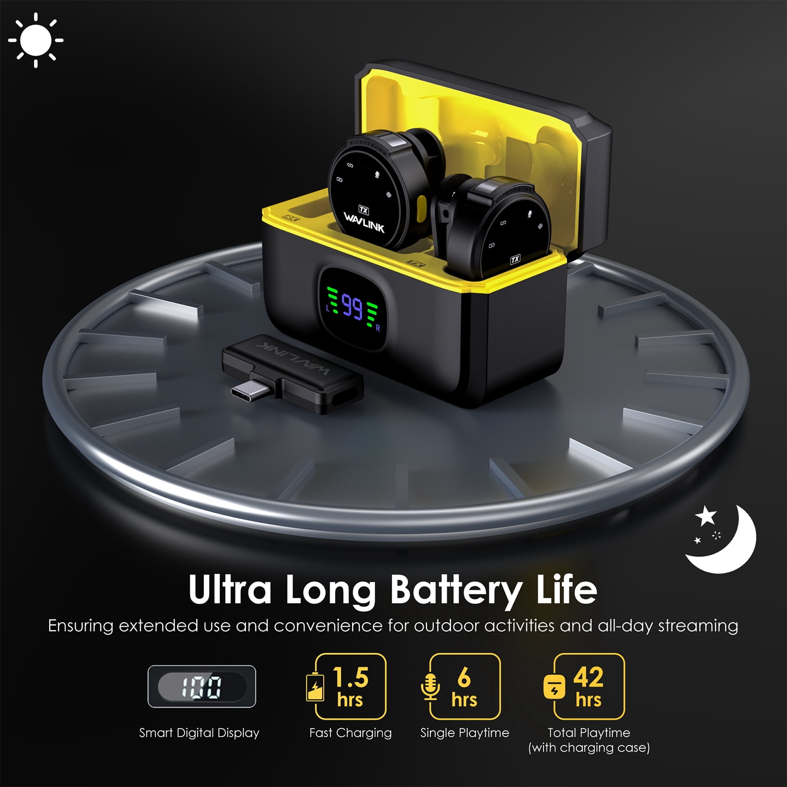 WAVLINK Wireless Microphone, Dual Wireless Mic with USB Battery Case for phone Vlog/Video Recording