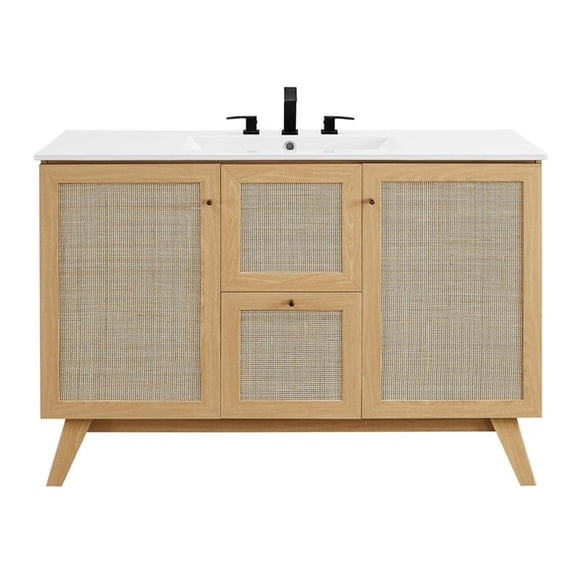 Pemberly Row 48" Single Sink Modern Wood Bathroom Vanity in Oak and White