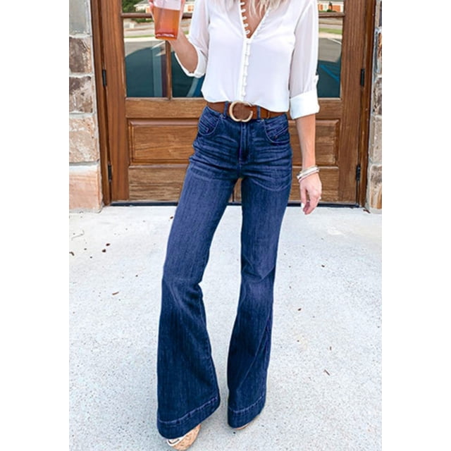 Pantalones acampanados, jeans para mujer, jeans holgados de pierna ancha, pantalones elásticos de cintura alta