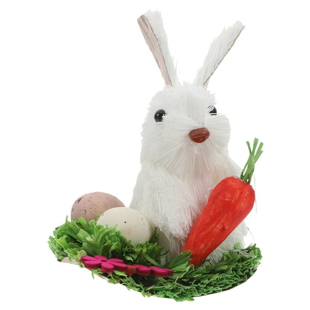 Figura de conejo de paja, decoración de mesa, estatua de conejo con huevos de zanahoria, conejos, decoración de primavera, centro de mesa para el hogar, mesa, oficina, cocina, granja