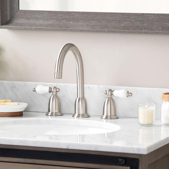 Widespread Bathroom Sink Faucet - Porcelain Lever Handles