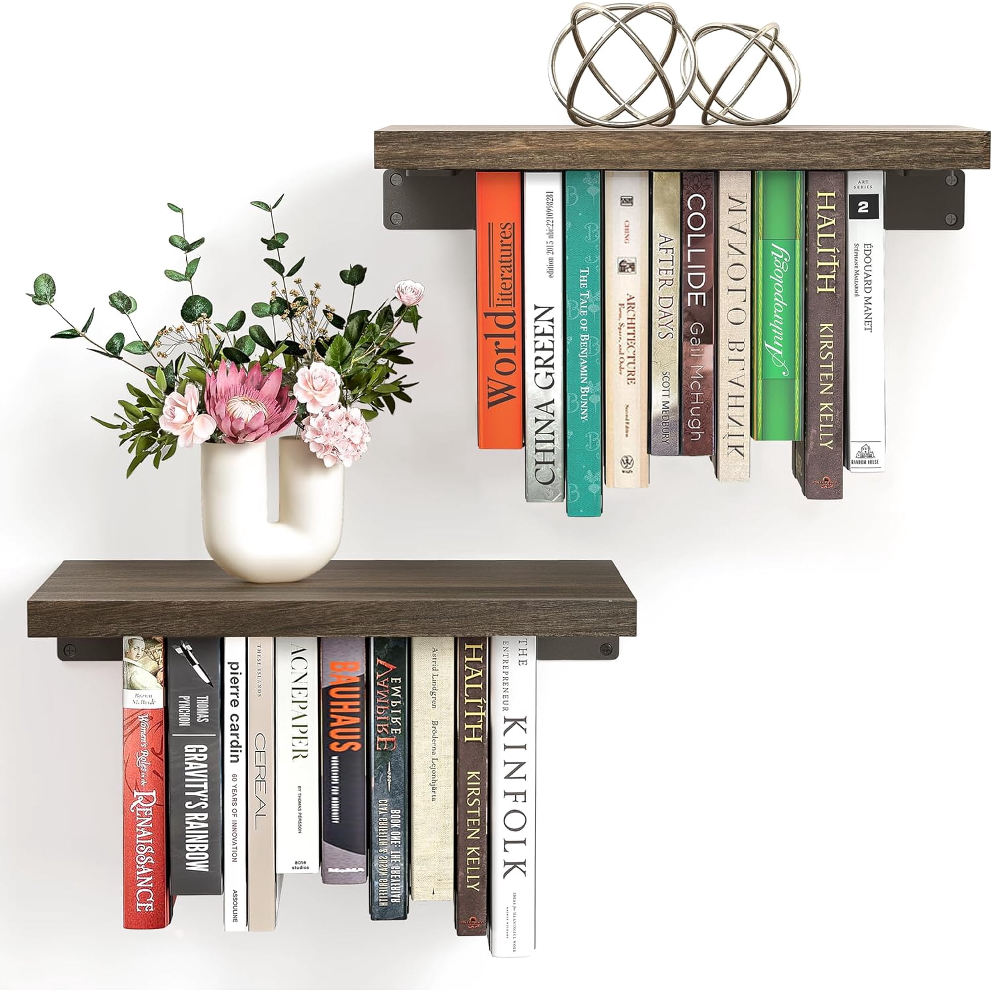 2 Set of Floating Bookshelf with Super Load-Bear Shelf Brackets Paulownia Wood Invisible Bookshelf Hanging Bookshelves for Wall Unique Space Saving Wall Bookcase