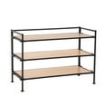 thumbnail image 3 of Seville Classics Sturdy Freestanding Storage Shelf for Bedroom, Closet, Entryway, Dorm Room Organizer, Stackable Metal 3-Tier 2" Resin Slat Shoe Rack, Light Oak, 3 of 10