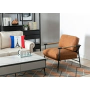 Guyou Modern Accent Chair, Upholstered Faux Leather Reading Armchair with Metal Legs, Casual Living Room Chair with Removable Cushion and Backrest for Living Room Bedroom Study, Brown