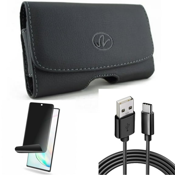 6ft USB Cable & Case Belt Clip & Privacy Screen Protector for Samsung Galaxy Note 20 (6.7") - Combo with Type-C Charger Cord & Leather Swivel & TPU Film Anti-Peep