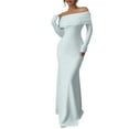 thumbnail image 2 of Women's Evening Dress Long Dress One Shoulder Strapless Sleeveless Solid Color with Pocket Formal Gown for Spring Fall Party Banquet,White,L, 2 of 6