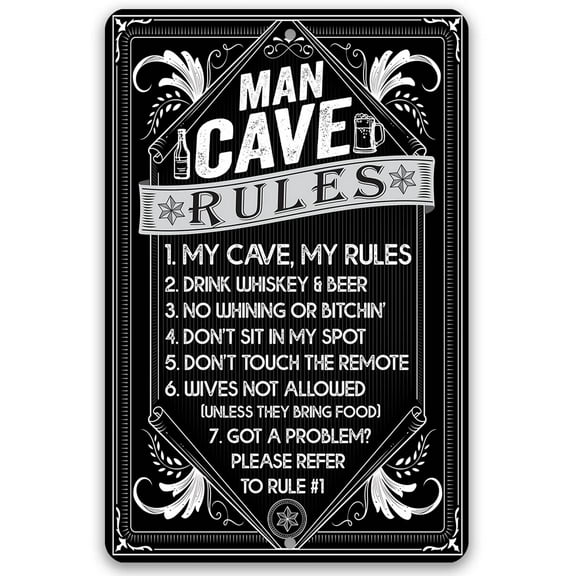 Lone Star Art Man Cave Rules Metal Sign 8 x 12 in