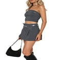 thumbnail image 4 of Tenue d'Été 2 Pcs pour Femmes Débardeur Court Sans Manches + Jupe Plissée Mini avec Ceintures, 4 of 6