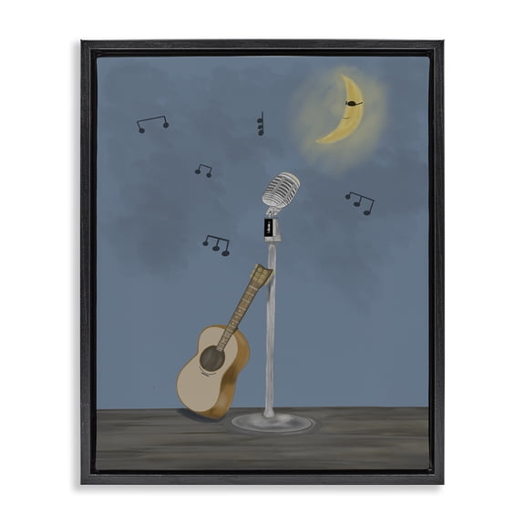 Stupell Industries Contemporary Music And Moon Stage Black Floating Frame Canvas Art, 17 x 21, by Leslie Hermosa