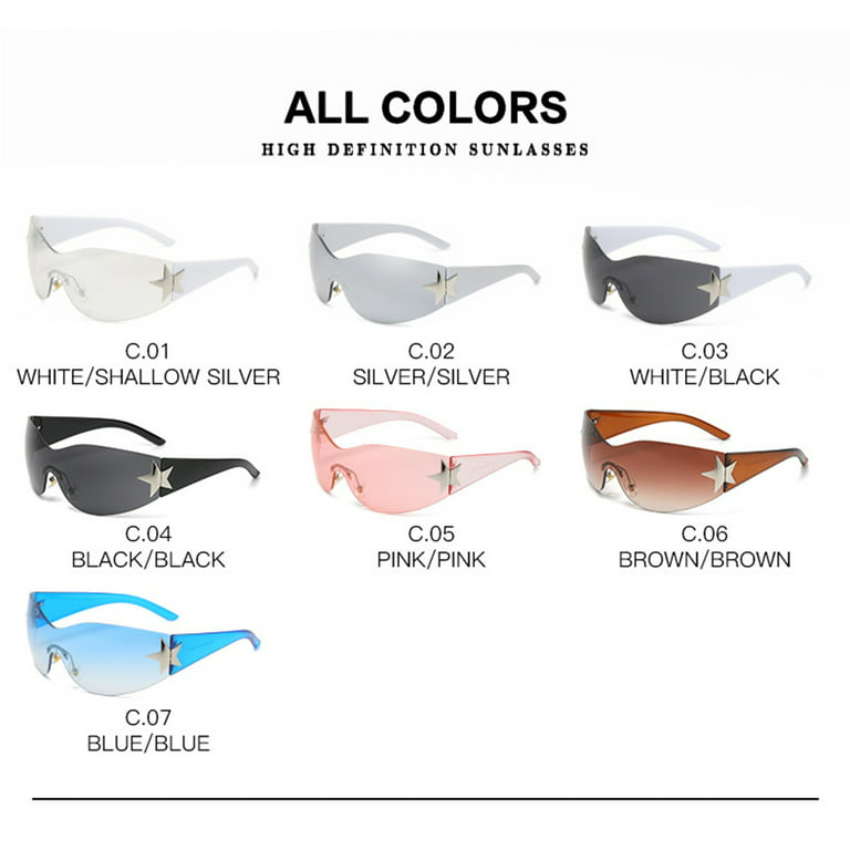 Rimless Y2K Sunglasses Star Wrap Around Glasses 2000S Accessories