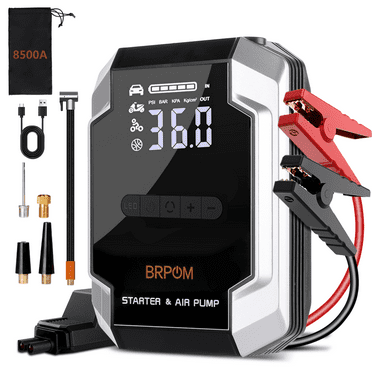 BRPOM Portable Car Starter with Air Compressor, 8500A Car Battery Charger Power Jump Starter (All Gasoline/10.0L Diesel), 150PSI Tire Inflator, LED Emergency Light