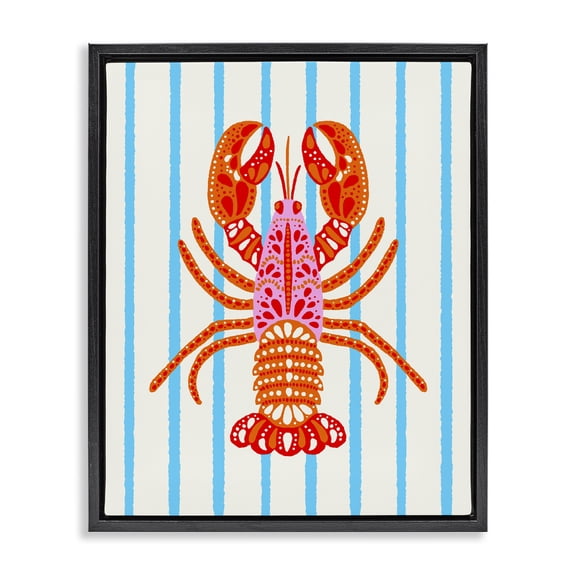 Stupell Industries Bohemian Bright Boho Lobster on Stripes Black Floating Frame Canvas Art, 17 x 21, by Indira Prieto | IndySign