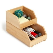 U Brands Zen Stacking Bins, Set of 2, 4.5 x 7.7 x 5, Bamboo, Made of Natural Materials