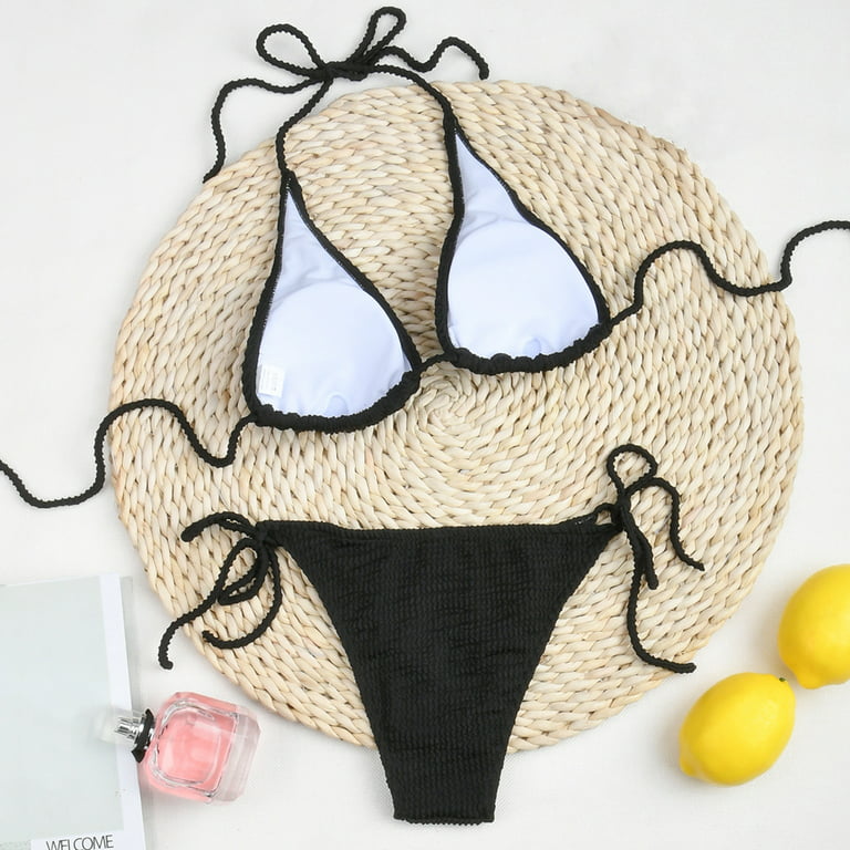 Travelwant Women's Crochet Triangle Sexy Bikini Top and Bottom Sports Swimsuit, Size: Small, Black