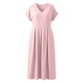thumbnail image 4 of 2026 Summer Dress for Women Casual Cotton Linen Midi Sundress with Pockets V Neck Short Sleeve Aline Beach Dresses Fashion Trendy Outfits Loose Fit Lightweight Dresses for Ladies, 4 of 9
