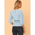 thumbnail image 3 of DARING DIVA Peplum Top Puff Smocked Waist Blouse XS Blue, 3 of 6