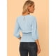 thumbnail image 3 of Top peplum para mujer Blusa con cintura fruncida de media manga abullonada Azul XS, 3 of 5