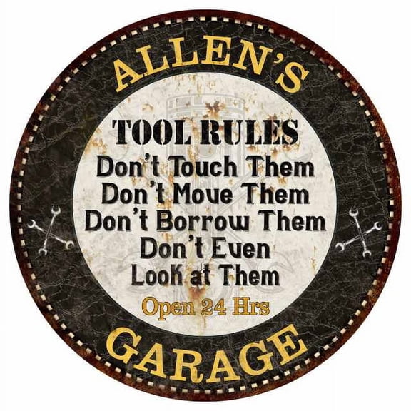ALLEN'S Garage Rules 12" Round Metal Sign Garage Bar Wall Décor 200120013119