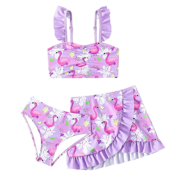 Zshosam Newborn Girl Swimsuit Girl's 3 Piece Swimsuits Textured Bathing Suit with Cover Up Skirt Size 2T 3T,(Purple 2-3 Years)