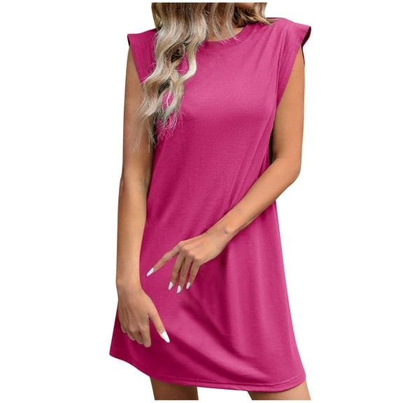 Up to 65% off!Summer Fashion Dresses for Women 2024 Plus Size Temperament Solid Color Sleeveless T-shirt Skirt