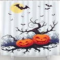 thumbnail image 1 of Whimsical Halloween Shower Curtain with Lanterns & Bats Spooky Forest Design, 1 of 4