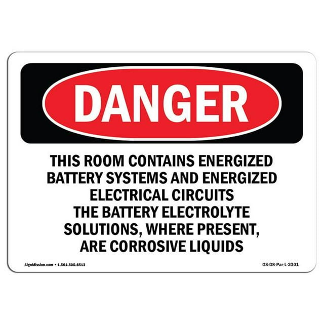 SignMission OS-DS-D-35-L-2301 Signe de Danger OSHA - Cette Pièce Contient des Systèmes de Batterie sous Tension