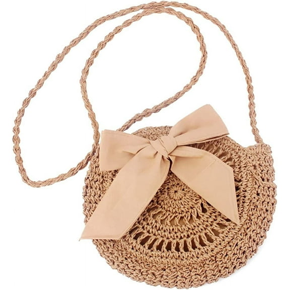 Kukuzhu Women Round Handbags Straw Bag holiday beach round bag Tassel Vintage Cotton line Messenger Bag