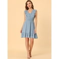 thumbnail image 3 of Vestido sin mangas con volantes y ribete de encaje con cuello en V para mujer Azul polvoriento XS, 3 of 6