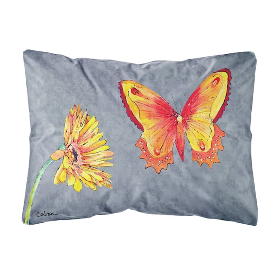 Gerber Daisy and Buttefly Canvas Fabric Decorative Pillow
