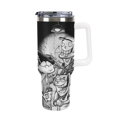 

Anime Ed Edd N Eddy 40oz Water Bottle Fits in Cup Holder Stainless Steel Insulated Tumbler with Handle Straw Car Cup
