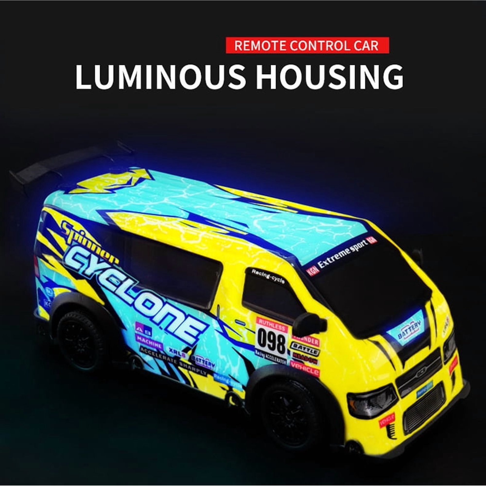LC-dolida RC Drift Car, 1:24 Scale 4WD High Speed Remote Control Truck, 2.4GHz Drift Van with LED Lights & Cool luminous car shell,Yellow Cyan Off-Road Drifting RC Toy Gift for Boys Kids Ages 7-14