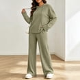 thumbnail image 4 of hoksml Women's Ribbed Knit Hooded Tracksuit 2 Piece Outfit, V Neck Long Sleeve Top and Wide Leg Pants Casual Loungewear Set, 4 of 8
