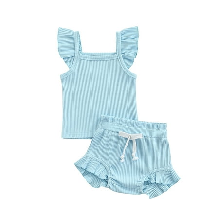 

Musuos Baby Girls Boys Cotton Ruffle Crop Top Drawstring Bottoms Shorts Pants Outfits