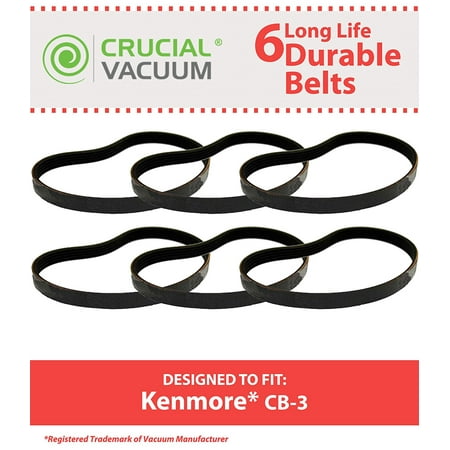 6 CB-3 Smooth Belts for Kenmore PowerMate Canister Vacuums; Compare to Kenmore Part Nos. 20-5218; Designed & Engineered by Think Crucial By Crucial (Best Kenmore Canister Vacuum)