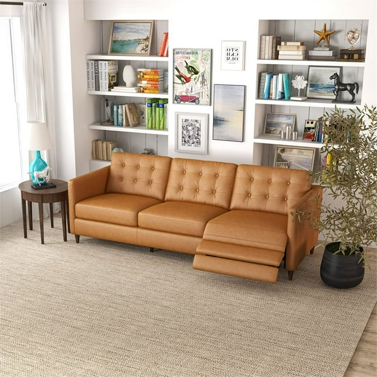 Leah Modern Tan Genuine Italian Leather Right Facing Power Reclining Sofa