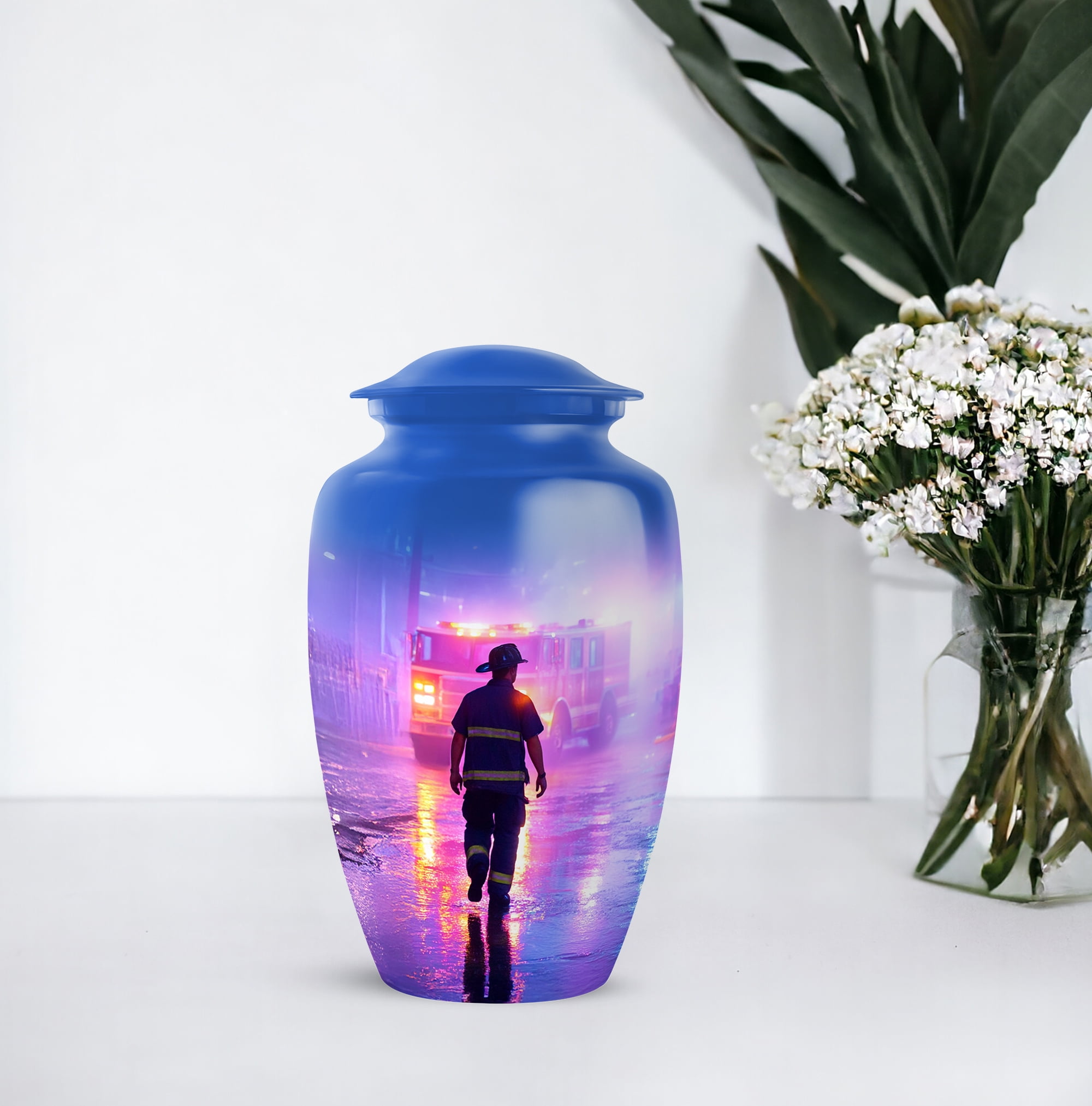 Fire Fighter Cremation Urns For Human Ashes Adult Female Mom, Purple Urns For Human Ashes Man And Woman, Funeral Urn For Adults Male And Female, Large Decorative Urn For Brother, 10 Inch