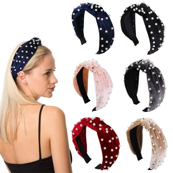 Topboutique Women Pearl Headband,Knotted Head Bands for Festival Gifts,Mixed-Color Turban Hair Accessories for Women and Girls,No Slip Headband with Pearls,6Pcs