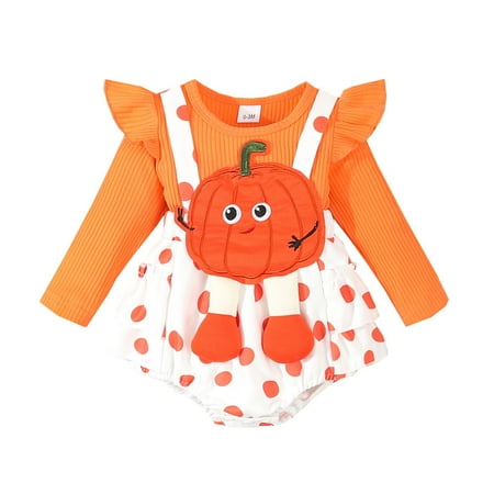 

MANHUJI Preemie Baby Girl Clothing Baby Halloween Small Flying Sleeve Long Sleeve Sweet and Cute Suspenders Sleepers 0-3 Months Preemie Baby Girl Clothing Baby Clothes Girl (orange 6M)