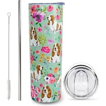 Basset Hound Gifts for Women Cute Dog Tumbler Coffee Cup for Women Basset Hound Travel Mug 20 Oz Stainless Steel Insulated Water Bottle With Lid and Straw