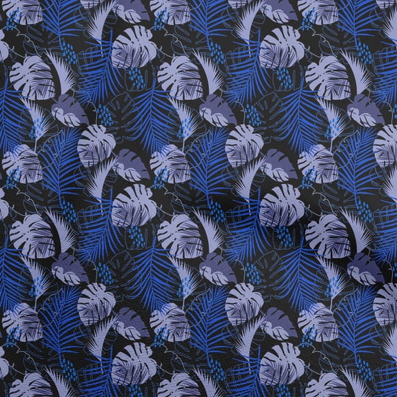oneOone Polyester Spandex Black Fabric Tropical Leaf Diy Clothing Quilting Fabric Print Fabric By Yard 56 Inch Wide