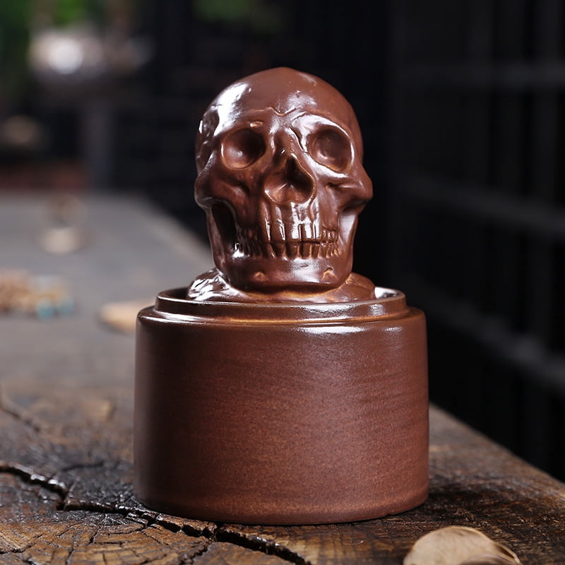 Backflow Incense Holder, Ceramic Waterfall Skull Incense Burner with Incense Cones and Windproof Acrylic Hood, for Halloween/Aromatherapy/Yoga/Home Deco