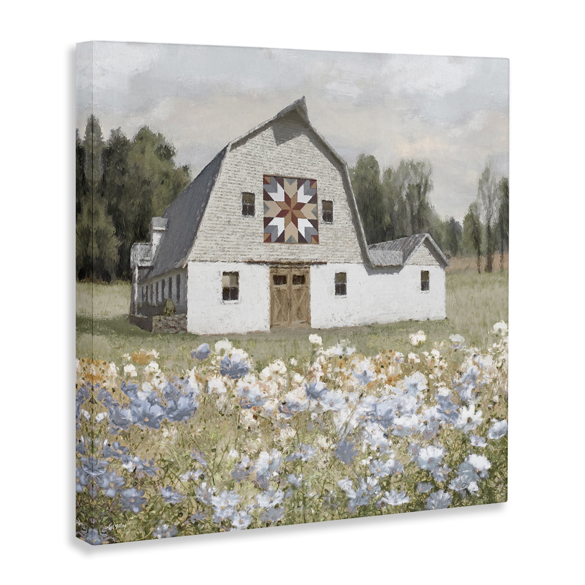 Stupell Industries Meadow View & Barn Landscape & Nature Painting Wrapped Canvas Art Print Wall Art, 17 x 17