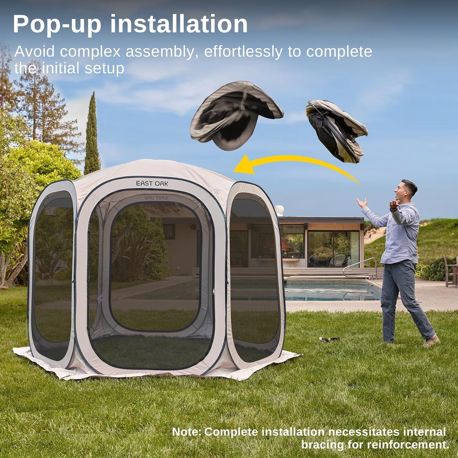 East Oak 6-Person 10' x 10' Instant Pop-Up Screen House with Mosquito Netting and Carry Bag, Brown