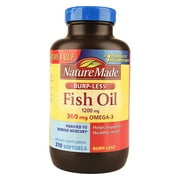 Nature Made Fish Oil 2400mg Burp-less Softgels, 210 Count, Omega 3 Supplement For Heart Health