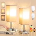 thumbnail image 1 of Lámparas de Mesa y Buró Contiene Bombilla, Lámpara de Noche de Control Táctil, 2 Puertos USB (A+C) y 2 Salidas de CA, 3 Niveles de Brillo (Beige, 2 PCS), 1 of 8