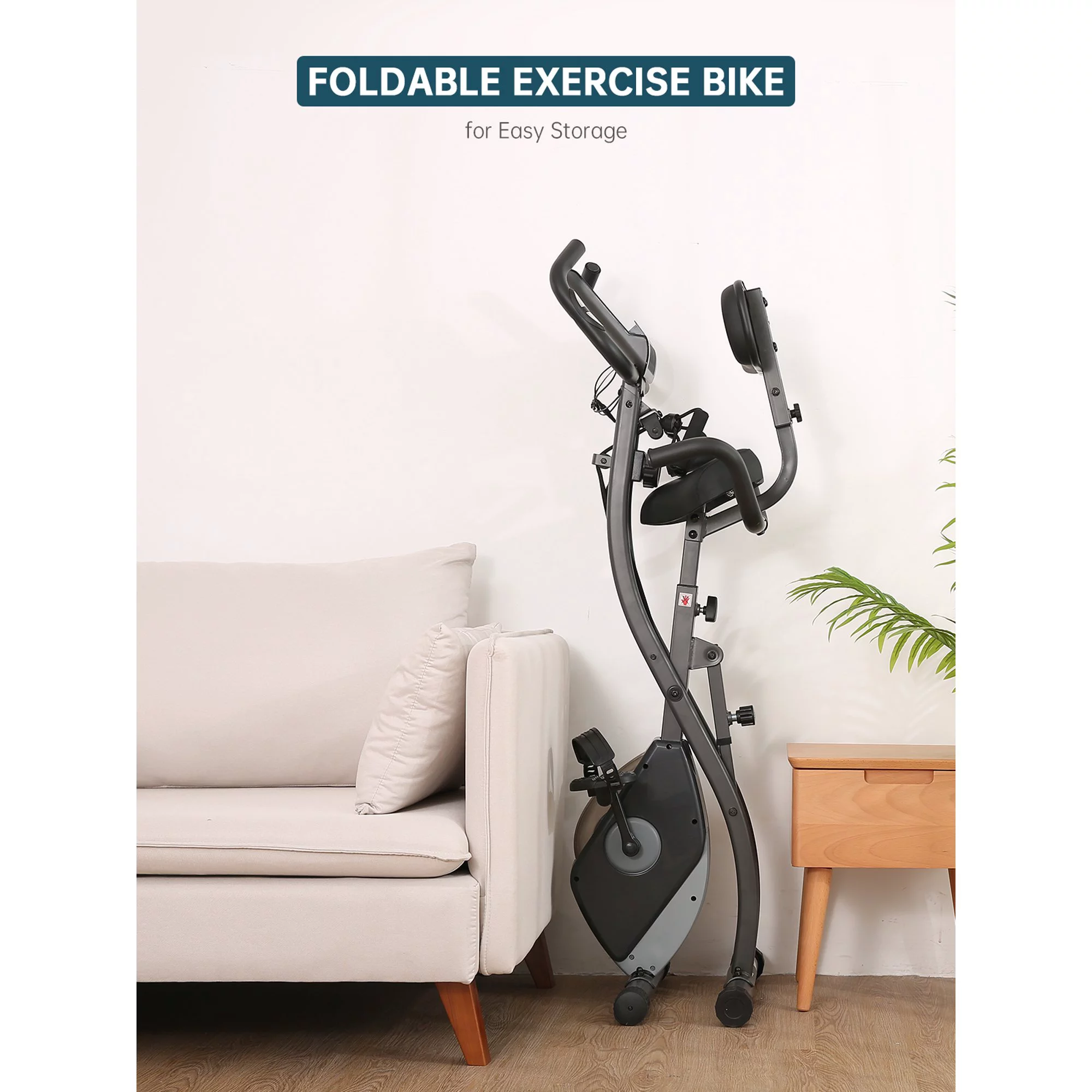 MaxKare 3-in-1 Exercise Bike Quiet Folding Magnetic Stationary Exercise Bikes with Arm Resistance Bands Home Workout Use - image 4 of 12
