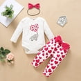 thumbnail image 2 of Sedceaty Three Piece Baby Girl’s Clothes Cartoon Elephant Long Sleeve Jumpsuit and Heart Pattern Long Pants with Headband, 2 of 8